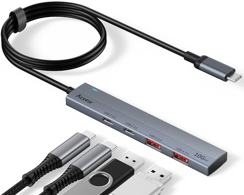 Aceele USB 3.2 Gen 2 Hub mit 2 USB-A-Anschlüssen und 2 USB-C-Anschlüssen, USB 3.2 Hub mit 100 cm Kabel, geeignet für Laptops, Desktops PC, Xbox und Mac usw von Aceele