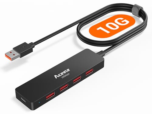 Aceele USB 3.2 Gen 2 Hub mit 4 USB-A-Anschlüssen, USB 3.2 Datenhub, USB HUB 3.2 geeignet für Laptops, Desktops PC, Xbox und Mac usw mit Kabel 120cm von Aceele