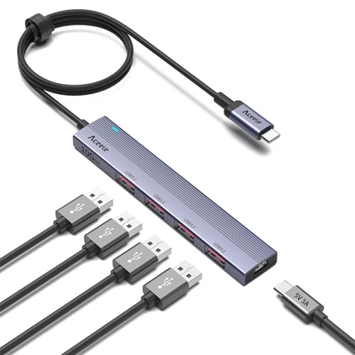 Aceele USB 3.2 Gen 2 Hub mit 4 USB-A-Anschlüssen, USB 3.2 Datenhub mit 100 cm Kabel, geeignet für Laptops, Desktops PC, Xbox und Mac usw von Aceele