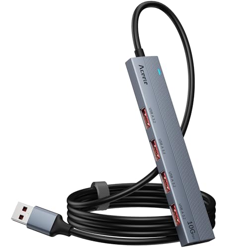 Aceele USB 3.2 Gen 2 Hub mit 4 USB-A-Anschlüssen, USB 3.2 Datenhub mit 120 cm Kabel, geeignet für Laptops, Desktops PC, Xbox und Mac usw von Aceele