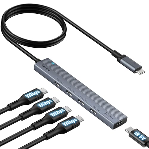 Aceele USB 3.2 Gen 2 Hub mit 4 USB-C-Anschlüssen, USB 3.2 Datenhub mit 60 cm Kabel, geeignet für Laptops, Desktops PC, Xbox und Mac usw von Aceele