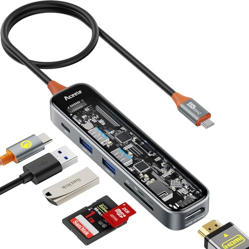 Aceele USB C Hub, 6 in 1 USB C Adapter mit 4K 60HZ HDMI Ausgang, 2 USB 3.0 Anschlüsse, SD/TF Kartenleser, kompatibel für MacBook Pro/Air, Laptop und mehr Typ-C-Geräte(PD 100W) von Aceele