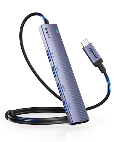 Aceele USB C Hub mit 4 USB-A-Anschlüssen, USB 3.0 Datenhub Type C Hub USB Verteiler mit 60 cm Kabel, geeignet für Laptops, Desktops PC, Xbox und Mac usw von Aceele