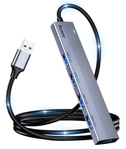 Aceele USB-Hub 3.0 mit 4 Anschlüssen und Typ-C-Stromanschluss, mit 1,2 m langem Verlängerungskabel, kompatibel mit Desktop-Computern, MacBook Pro/Air, iMac, Surface Pro, PS 4 und Anderen Laptops von Aceele