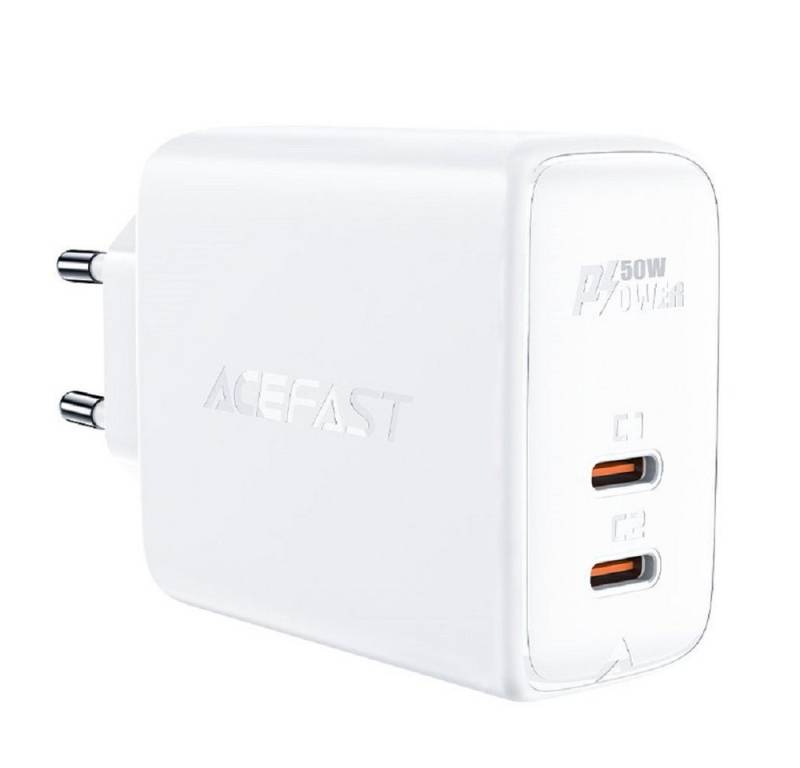 Acefast 50W 2x USB-C Ladegerät Ladegerät GaN USB Typ C 50W, Adapter Smartphone-Ladegerät von Acefast