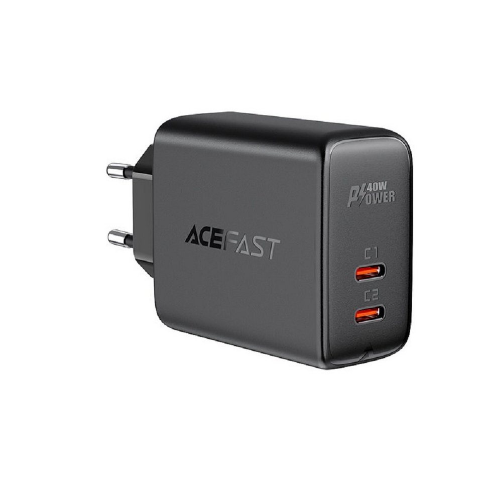 Acefast Dual Ladegerät 2x USB Typ C 40W, PPS, PD, QC 3.0, AFC, FCP schwarz Smartphone-Ladegerät von Acefast
