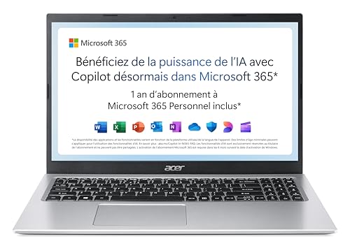 Acer Aspire 1 A115-32-C3AK Ordinateur Portable 15.6" FHD (Intel® Celeron® N4500, Ram 4 Go, 128 Go eMMC, Intel UHD Graphic, Windows 11) - Clavier AZERTY, Laptop Gris + Microsoft 365 Personnel Inclus von acer