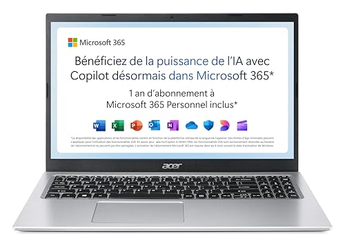 ACER Aspire 1 A115-32-C3AK Ordinateur Portable 15.6" FHD (Intel® Celeron® N4500, Ram 4 Go, 128 Go eMMC, Intel UHD Graphic, Windows 11) - Clavier AZERTY, Laptop Gris + Microsoft 365 Personnel Inclus von Acer