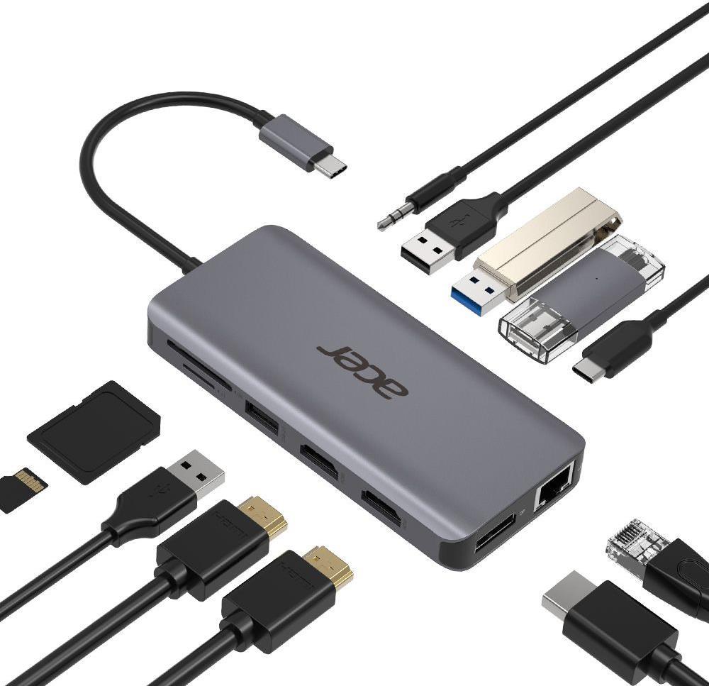 Acer 12-In-1 Type-C Adapter - Dockingstation - USB-C - 2 x HDMI, DP - GigE (HP.DSCAB.009) von Acer