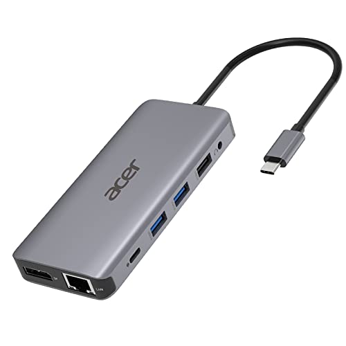 Acer 12-in-1 Mini Dock (USB Type-C zu 1x USB Type-C (PD), 2X USB 3.2, 2X USB 2.0, 2X HDMI, 1x Displayport, 1x RJ-45, 1x SD Card Reader, 1x Micro SD Card Reader, 1x 3.5 Audio Port 3.5) Silber von Acer
