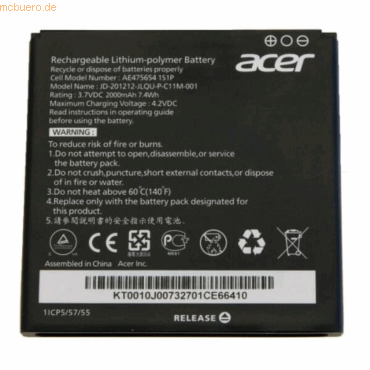 Acer Akku für Acer KT.0010J.007 Li-Ion 3,7 Volt 2000 mAh schwarz von Acer