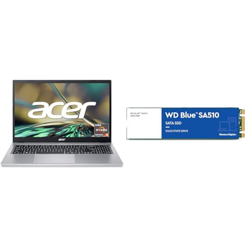 Acer Aspire 3 Laptop | 15.6 FHD Display | AMD Ryzen 5 7520U | 16GB RAM | 512GB SSD Silver & WD Blue SA510 SATA SSD 1 TB M.2 2280 Lesen bis 560 MB/s von Acer