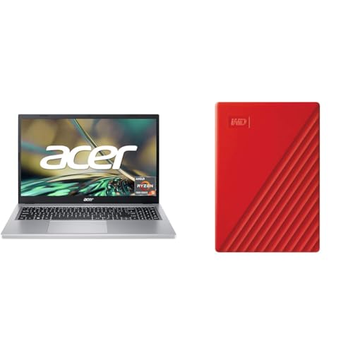 Acer Aspire 3 Laptop | 15.6 FHD Display | AMD Ryzen 5 7520U | 16GB RAM | 512GB SSD Silver & WD My Passport Externe Festplatte 4 TB mobiler Speicher von Acer