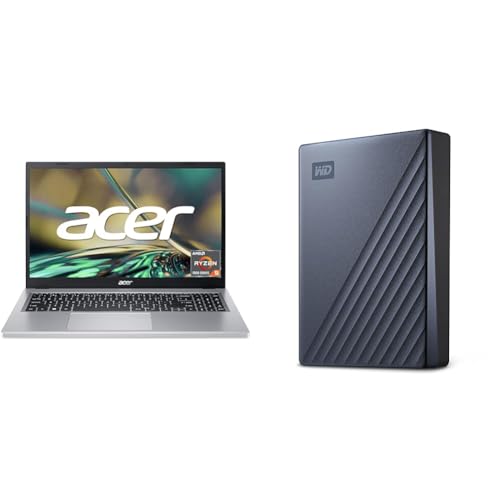 Acer Aspire 3 Laptop | 15.6 FHD Display | AMD Ryzen 5 7520U | 16GB RAM | 512GB SSD Silver & WD My Passport Ultra Externe Festplatte 4 TB mobiler Speicher von Acer