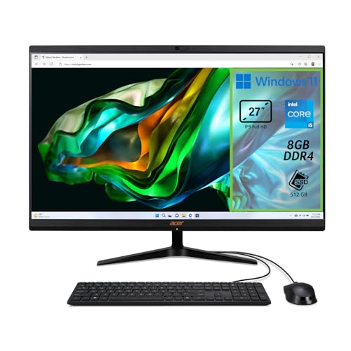 Acer Aspire C27-1800 Desktop-PC, Desktop-PC, Prozessor Intel Core i5-12450H, 8 GB DDR4, 512 GB SSD, Display 27 Zoll IPS FHD LED LCD, Intel UHD, WLAN, Webcam, Windows 11 Home von Acer