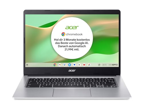 Acer Chromebook 314 (CB314-2H-K0VA) Laptop | 14" FHD Display | MediaTek Octa-Core ARM Cortex A73/A53 (MT8183) | 4 GB RAM | 64 GB eMMC | Mali-G72 MP3 GPU | Google ChromeOS | Silber von acer