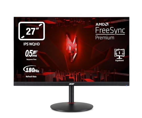 Acer Nitro XV271UM3 Gaming Monitor 27 Zoll (69 cm Bildschirm) WQHD, 180Hz DP, 144Hz HDMI, 1ms (GTG), 2xHDMI 2.0, DP 1.2, höhenverstellbar, drehbar, FreeSync Premium, Schwarz von Acer