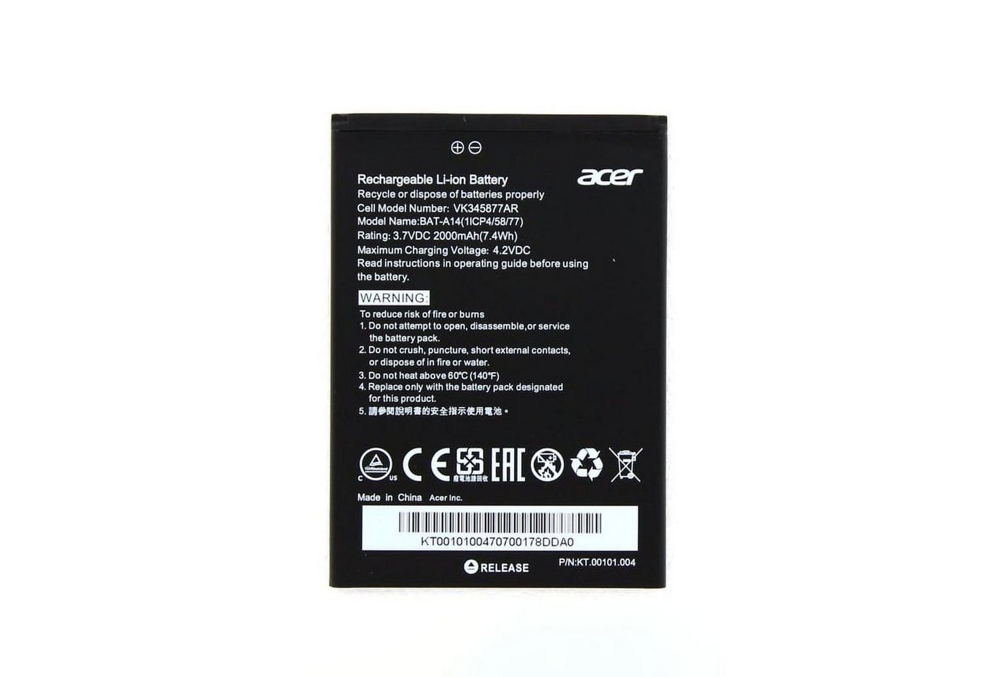 Acer Original Akku für Acer KT.00101.002 Akkupacks Akku 2000 mAh von Acer