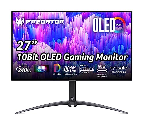 Acer Predator X27U Gaming Monitor 27 Zoll (69 cm Bildschirm) WQHD, 240Hz DP/Type-C, 144Hz HDMI, 0.03ms (GTG), 2xHDMI 2.0, DP 1.4, höhenverstellbar, drehbar, FreeSync Premium, Schwarz von Acer