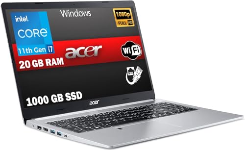 Acer i7 Notebook, CPU Intel i7 11. Gen 4 Core, RAM 20 GB SSD Nvme 1000 GB, 15,6 Zoll FHD, Intel Iris Xe Grafik, Windows 11 Pro, Office Pro, sofort einsatzbereit, gar. Italien von Acer