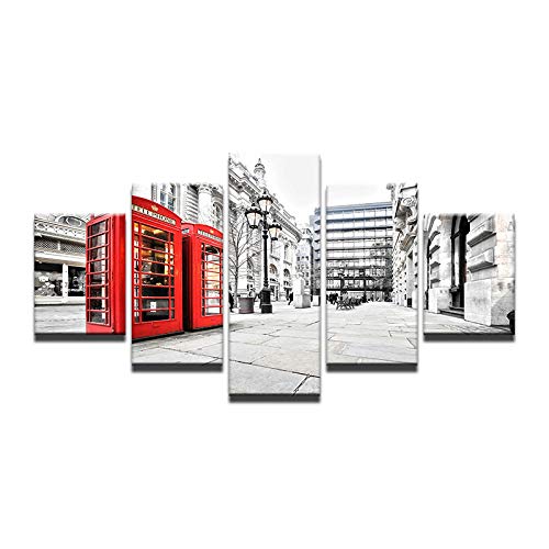 MILUI 5 Stück Landschaft London Stree Telefonkabine Rote Wand Moderne London Straße Leinwand Sprühfarbe Büro Dekoration Bild Kostenloser Versand @ 30X40_30X60_30X80cm_No_Frame von Acer