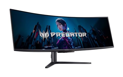 Predator X49X Gaming Monitor 49 Zoll (124 cm Bildschirm) DQHD, OLED, 240HzHDMI/DP, 120Hz Type-C, 0.03ms(GTG), 2xDP 1.4, HDMI 2.1, Type-C 90W, USB HUB, Curved, höhenverstellbar, FreeSync Premium von Acer