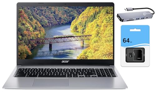 acer Chromebook 315 Laptop Computer (2023), 15,6 Zoll HD-Display, Intel Celeron N4020 (bis zu 2,8 GHz), 4 GB RAM, 128 GB Speicher (64 GB eMMC + 64 GB SD), Webcam, WLAN, 12+ Stunden Akku, Chrome OS + von Acer