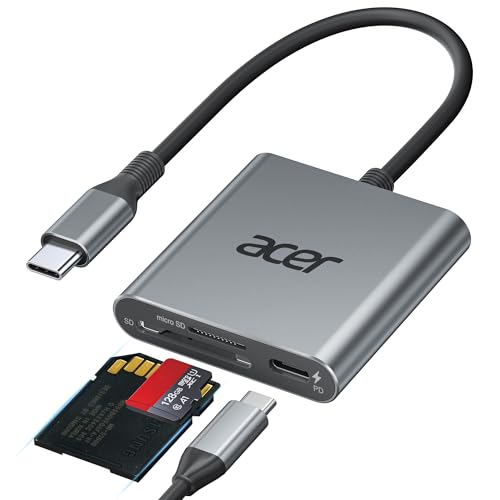 acer USB C SD Kartenleser 312M/S mit 100W PD, UHS-II SD 4.0 Card Reader aus Aluminium USB C Micro SD Speicherkartenleser Adapter für iPhone 15/16 Serie,Galaxy S24,iPad Pro,MacBook Pro,Surface Pro usw. von acer