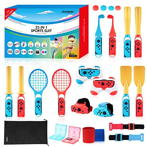 Aceshop 25 in 1 Switch Sport Zubehör Bundle für Nintendo Switch / Nintendo Switch OLED Switch Zubehör Bundle mit Tennisschläger Controller Griff Golfschläger Paddel Baseballschläger Handgelenk von Aceshop