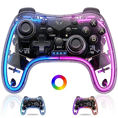 Aceshop Controller für Switch/Switch Lite/Switch OLED PC/Android/iOS13.0, Wireless Controller für Switch mit farbenfrohen RGB -Licht Bluetooth Switch Controller Doppelmotoren Vibration/Turbo von Aceshop