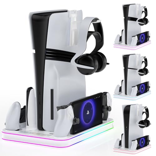 Aceshop PS5/PS5 Slim Ständer mit Kühlventilator, PS5 Standfuß für PS5/PS5 Slim mit 3-Stufig Kühler Lüfter und 5 RGB Licht Modi PS5 Standfuß mit PS Portal Dock /PS5 Controller Ladestation,Headset Haken Aceshop PS5/PS5 Slim Ständer mit Kühlventilator, PS5 Standfuß für PS5/PS5 Slim mit 3-Stufig Kühler Lüfter und 5 RGB Licht Modi PS5 Standfuß mit PS Portal Dock /PS5 Controller Ladestation,Headset Haken von Aceshop