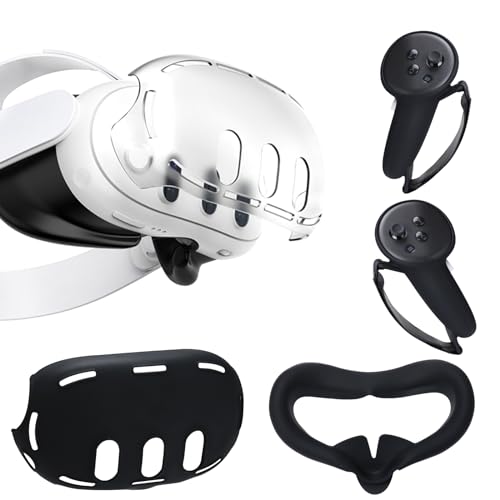 Aceshop VR Zubehör für Meta Quest 3, 4-IN-1 VR Silikon-Augenmaske für Meta Quest 3 wasserdicht Silikongesichtsabdeckung Controller Grip Cover VR -Schalenabdeckung Zubehör für Quest 3 Hülle für Quest 3 von Aceshop