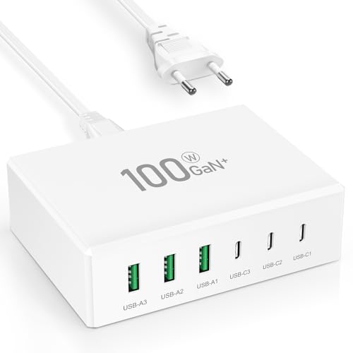 100W USB C Ladegerät [3USB-C + 3USB-A], 6-Port Schnellladegerät, Acezeek Netzteil USB C mit GaN, Fast Charger für iPhone 15/14/12/11/X/XS, Samsung Galaxy S23/S22/S20/S10, iPad Pro, Xiaomi, Huawei von Acezeek