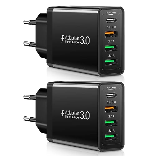 2 Pack 35W USB Ladegerät Mehrfach(PD 20W+QC18W), Acezeek 4-Port Fast Charger USB C Ladegerät, Schnellladegerät USB C für Phone 14/13, Samsung Galaxy, Huawei, Xiaomi, LG, Pixel, iPad Pro(Schwarz) von Acezeek