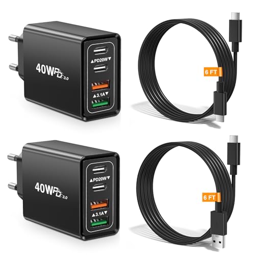 2 Pack 4 Ports Schnellladegerät USB C Ladegerät(PD20W*2 + 3.1A*2), Acezeek 40W USB C Stecker mit 3.0A USB C Kabel 2M, Ladeset Handy für iPhone 15 Plus Pro Max, Huawei Mate 60 Pro,Galaxy S23(Schwarz) von Acezeek