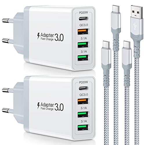 2 Stück 35W USB C Ladegerät [4-Port Upgrade], Acezeek Schnellladegerät USB Stecker mit 2 Stück 6.6Ft 60W USB C Ladekabel kompatibel für iPhone 16 15, Samsung,LG,Google Pixel Tablet(weiß) von Acezeek