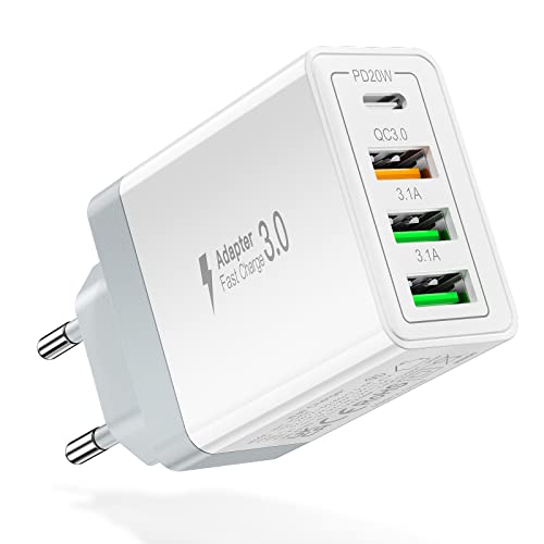 35W Ladegerät USB C,Acezeek Schnellladegerät,4 Port USB Netzteil(PD20W/QC3.0/3.1A*2) Kompatibel mit iPhone 15/14,LG Series,Moto,Huawei,BlackBerry,Samsung Galaxy S20 S20+ usw.(Weiß) von Acezeek