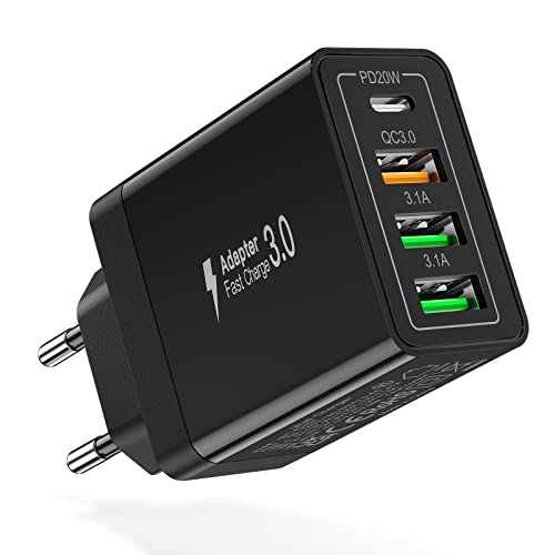 35W USB C Ladegerät,Acezeek Schnellladegerät,4-Port USB C Netzteil(PD20W/QC3.0/3.1A*2) Kompatibel mit iPhone,LG Series,Moto,Huawei,BlackBerry,Samsung Galaxy S20 S20+ usw.(Schwarz) von Acezeek