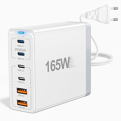 Acezeek 165W USB C Ladegerät, 6 Port Netzteil USB C mit GaN II, PPS Ladegerät Handy Schnellladegerät Ladestation, USB Ladegerät Mehrfach für Laptop, iPad Pro, iPhone Series, Samsung Galaxy(Weiß) von Acezeek