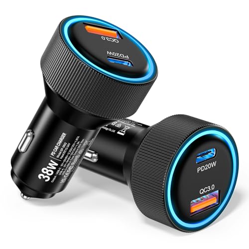 Acezeek 2 Pack 38W Zigarettenanzünder USB C Adapter, Dual Port USB-C & USB-A mit PD und QC 3.0 USB KFZ Ladegerät Auto, Kompatibel für iPhone 16, 15, 14, 13, Samsung Galaxy S24, S23, S22, LG, Pixel von Acezeek