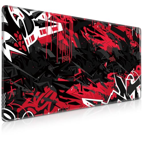 Acezeek Mousepad XXL,Mauspad 900x400(35.4×15.7in) Gaming Mauspad mit genähten Kanten, rutschfeste Gummimatte,wasserdichte Mauspad/Mousepads für Zuhause, Büro, Gaming-Black Red Punk von Acezeek