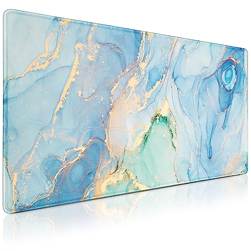 Acezeek Mousepad XXL,Mauspad 900x400(35.4×15.7in) Gaming Mauspad mit genähten Kanten, rutschfeste Gummimatte,wasserdichte Mauspad/Mousepads für Zuhause, Büro,Gaming-Jade Blauer Marmor von Acezeek