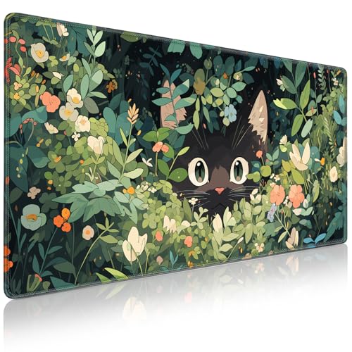 Acezeek Schreibtischunterlage Gaming Mauspad, Mousepad XXL 900 * 400MM Mouse Pad mit Wasserdicht und Anti-Rutsch Basis für Büro&Zuhause Verbessert Geschwindigkeit(Katze) von Acezeek