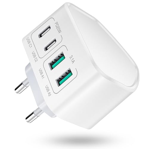 Acezeek USB C Ladegerät,40W Schnellladegerät 4 Ports Mehrfach Ladegerät(2*USB-C + 2*USB-A),USB C Netzteil Adapter für iPhone 15/14/13/12/11/X/8/7, Samsung Galaxy S24/23/22/Tablet, iPad,LG,Handys von Acezeek