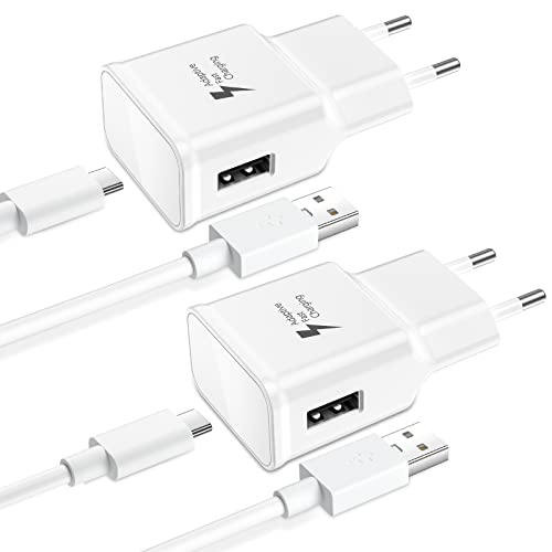 Fast Charger Kit(2 Ladegerät USB+2 USB C Ladekabel 1.8M/6FT), 15W USB Stecker, Adapter USB mit 20V/3.0A USB Kabel Schnellladekabel für Samsung Galaxy A20/A80/S22/S21/S20/S10/S9/S8(Weiß) von Acezeek