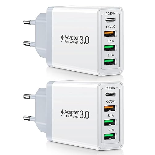 Ladegerät USB C (PD 20W+QC18W), Acezeek 2 Pack USB Stecker, 4-Port Netzteil USB C, 35W Handy Schnellladegerät Kompatibel für iPhone 15/11/12/13/14, Samsung Galaxy S22/S23, LG, Pixel, iPad Pro(Weiß) von Acezeek