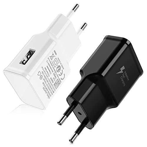 Samsung USB Ladegerät Schnellladegerät, 2 Pack 15W Ladeadapter, USB Netzstecker Ladeset Handy, Adapter Steckdose USB für Samsung Galaxy S21/S20/S10/S9/S8/Note 8 9 10 20/A50/A52 5G(Schwarz+Weiß) von Acezeek