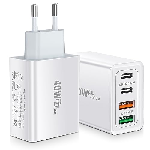 40W USB C Ladegerät, Schnellladegerät 2er-Pack 4 Port Adapter USB C Ladestecker Handy Ladegerät für iPhone 15 Pro Max/11/12/13/14, XS/XR/X, Samsung, Pixel, Tablet von Acezeek