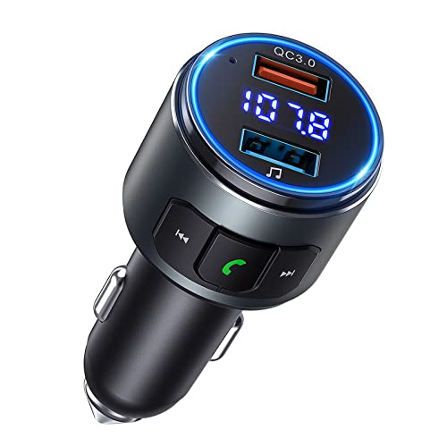 Verbesserter V5.0 Bluetooth-FM-Transmitter für Auto, QC3.0 & LED-Hintergrundbeleuchtung, kabelloser Bluetooth-FM-Radio-Adapter, Musik-Player/Kfz-Kit mit Freisprechfunktion, Siri Google Assistant von Achifine