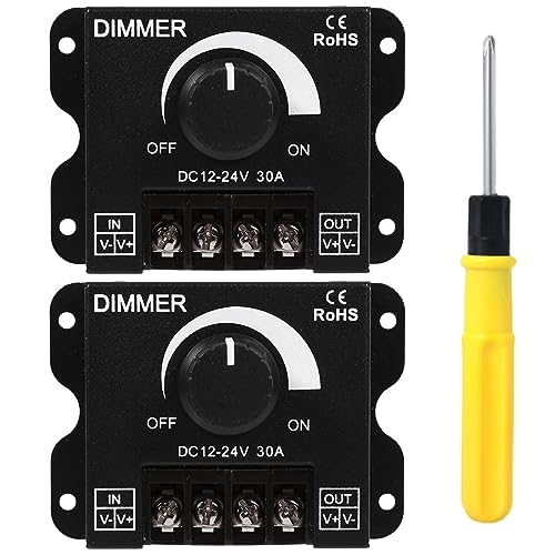 Acmerota LED-Dimmerregler 12V-24V 30A 144W PWM LED-Dimmer für LED-Streifen, einfarbig, einfarbig, LED-Streifen, Beleuchtung, Band, Licht, Schwarz, Knopfsteuerung, Helligkeit von Acmerota